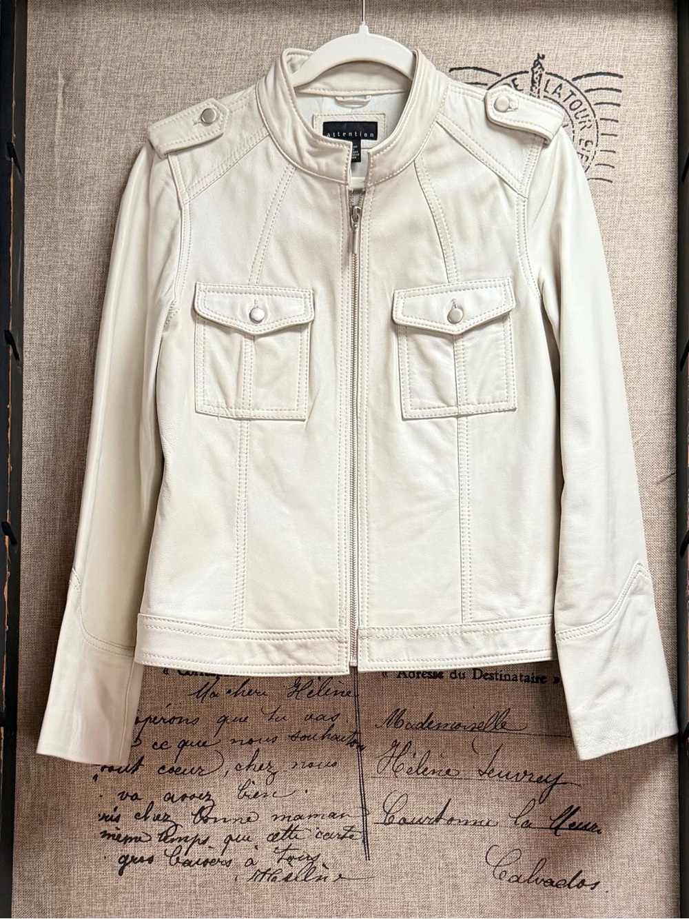 Vintage White Leather Moto Jacket